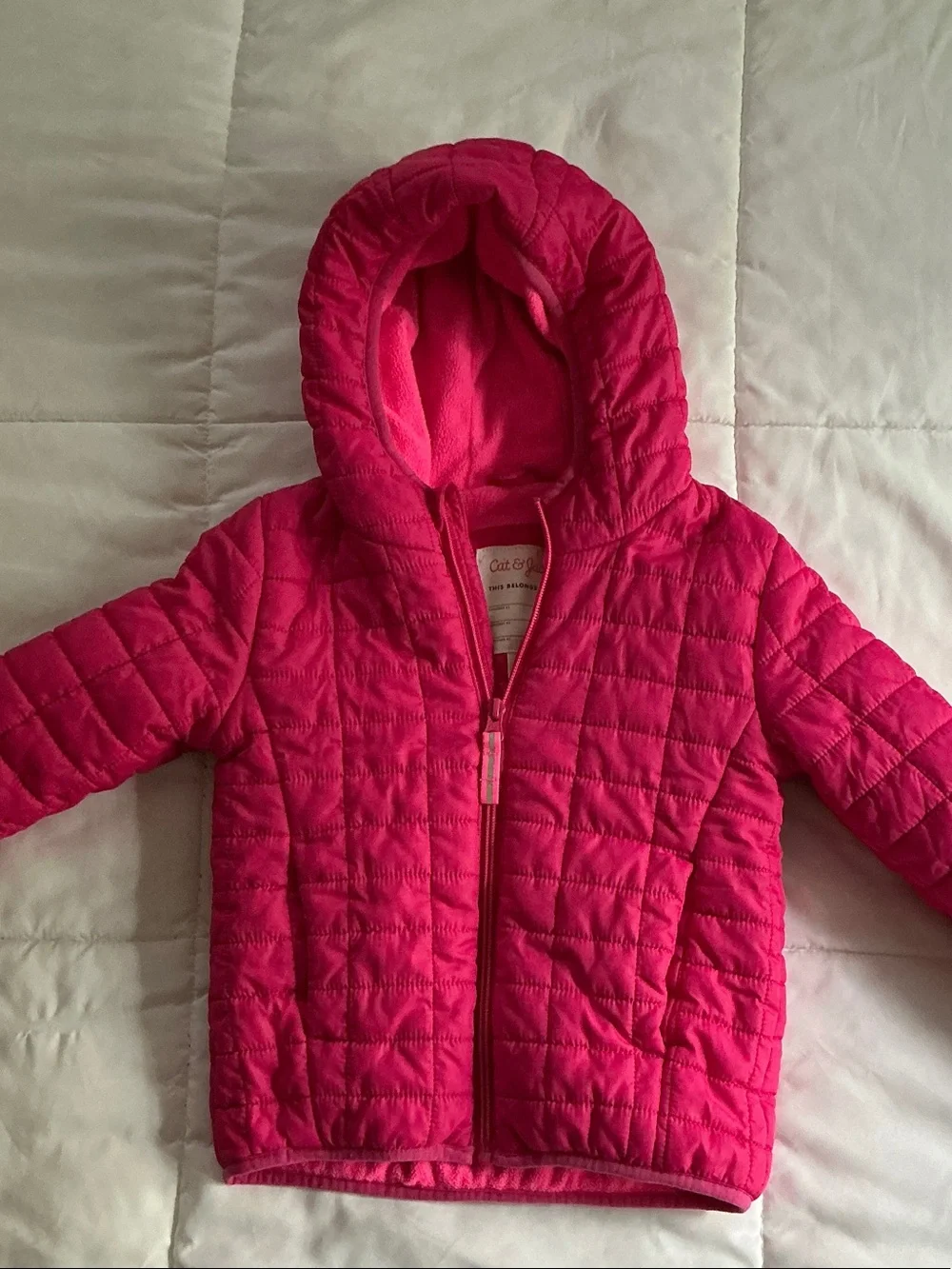 Cat & Jack Girls' Hooded Quilted Puffer Jacket - Hot Pink